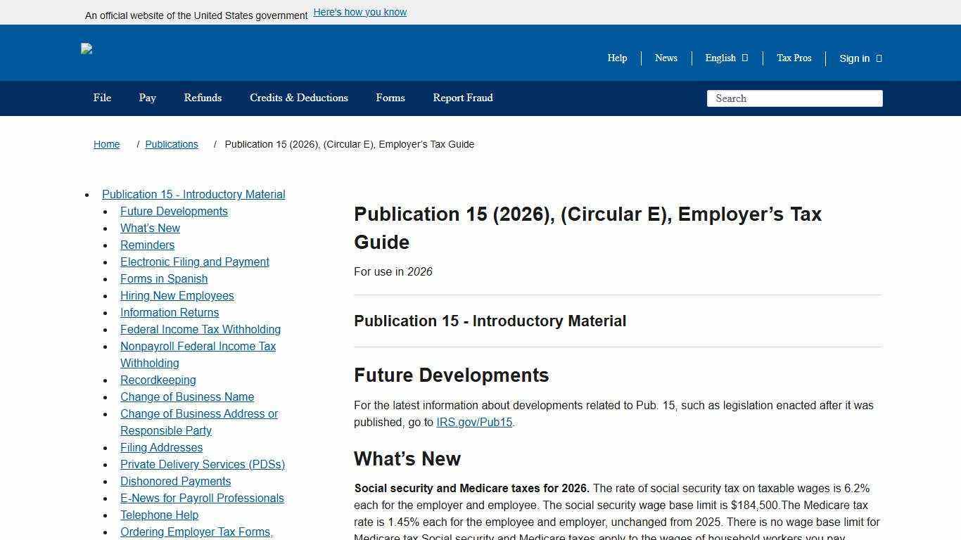 Publication 15 (2026), (Circular E), Employer’s Tax Guide | Internal Revenue Service